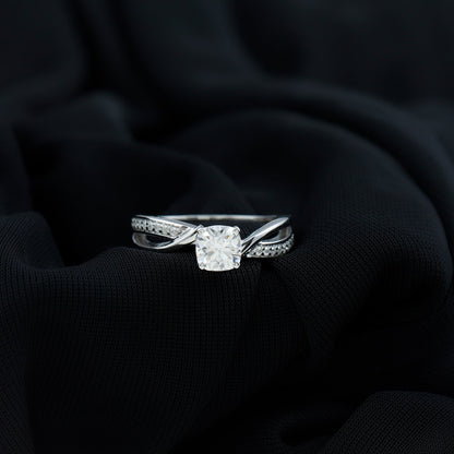 Cushion Cut Diamond Infinity Solitaire Ring with Side Stones