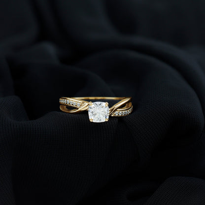 Cushion Cut Diamond Infinity Solitaire Ring with Side Stones