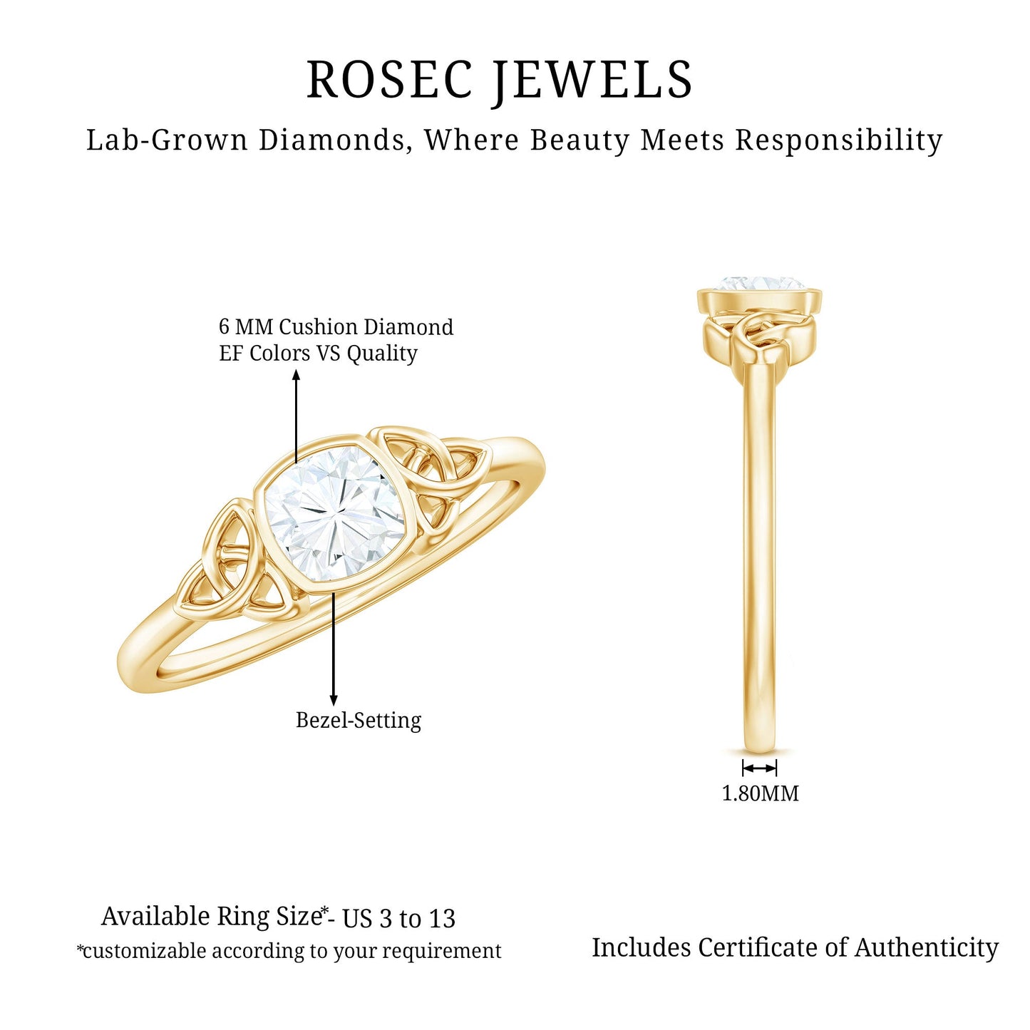 Certified Cushion Cut Diamond Knot Promise Ring