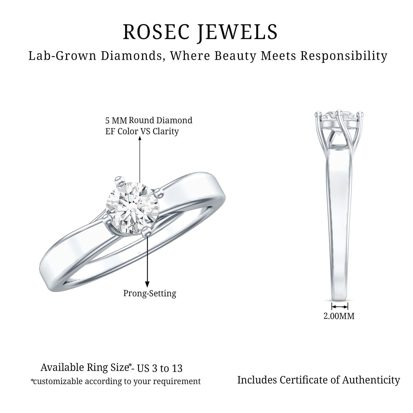 Lab Grown Diamond Solitaire Ring With 4 Prong Diagonal Set
