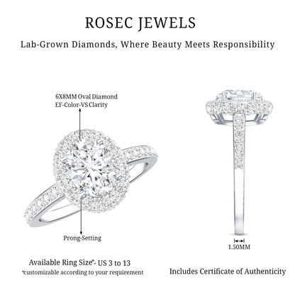 Certified 6X8 mm Lab Grown Diamond Oval Shape Engagement Ring