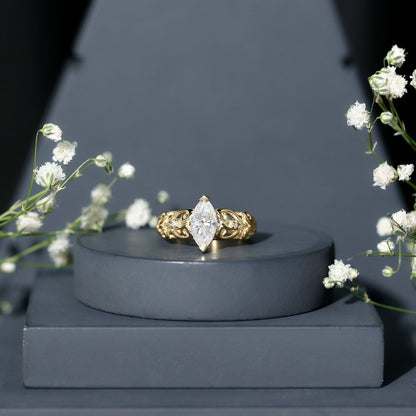 Marquise Cut Lab Grown Diamond Solitaire Filigree Engagement Ring