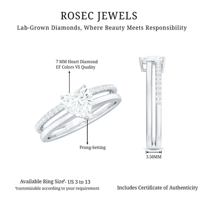 7 MM Heart Shape Lab Grown Diamond Double Band Solitaire Ring