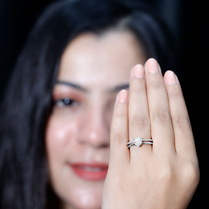 7 MM Heart Shape Lab Grown Diamond Double Band Solitaire Ring