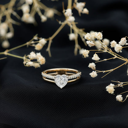 7 MM Heart Shape Lab Grown Diamond Double Band Solitaire Ring