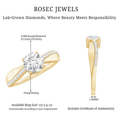 Certified Lab Grown Diamond Engagement Ring With Bypass Details