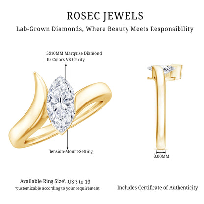 Lab Diamond 5X10 MM Marquise Engagement Ring in Tension Mount Setting