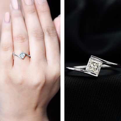 5 mm Princess Cut Lab Grown Diamond Ring With Tension Setting