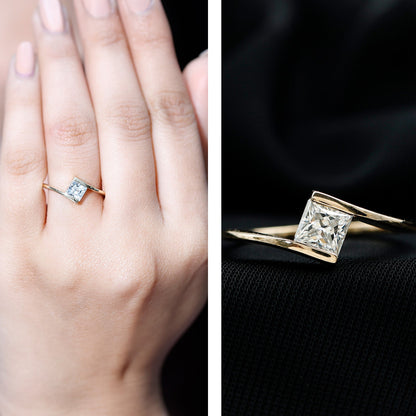 5 mm Princess Cut Lab Grown Diamond Ring With Tension Setting