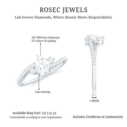 Pear Lab Created Diamond Engagement Bypass Ring for Her