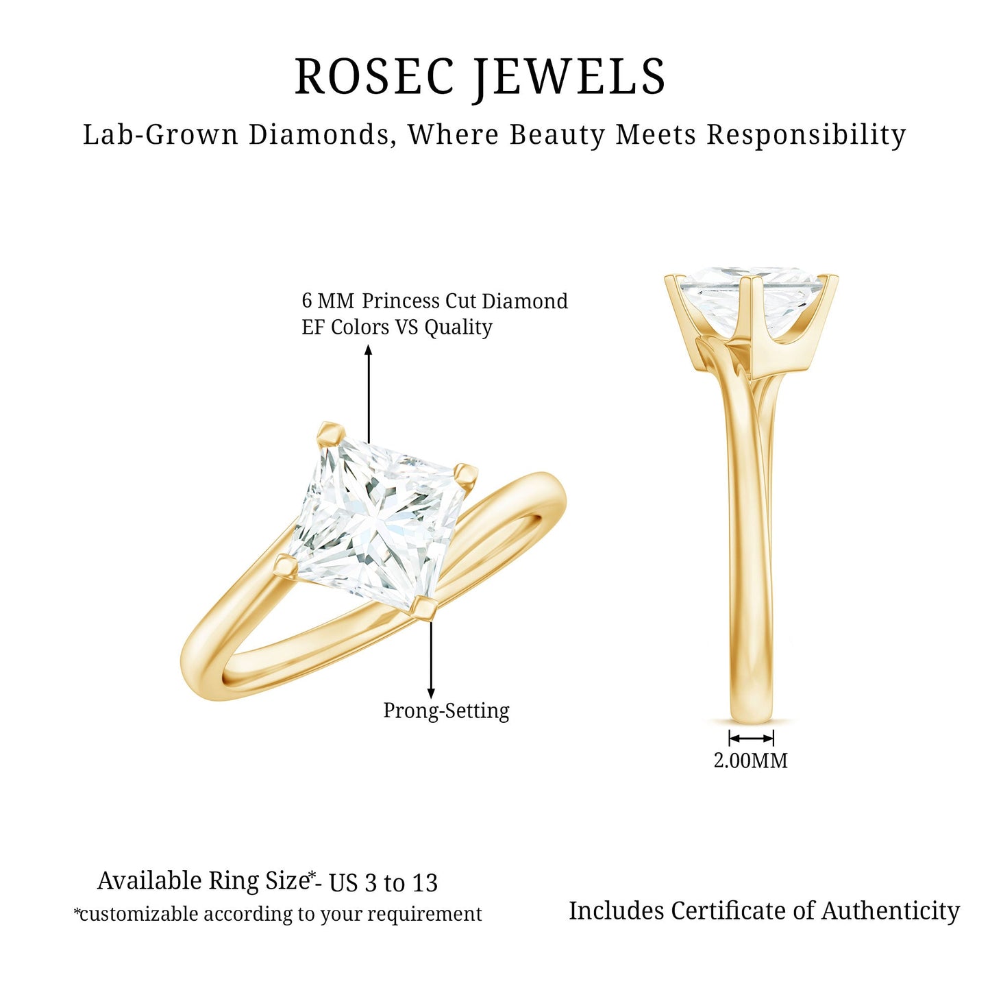 Princess Cut Lab Grown Diamond Bypass Engagement Ring for Women