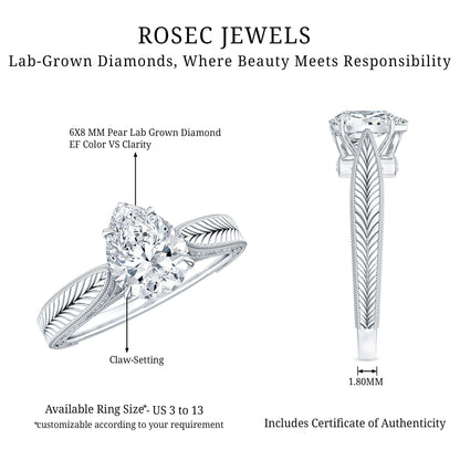 6X8 mm Pear Lab Created Diamond Filigree Engagement Ring