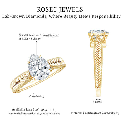 6X8 mm Pear Lab Created Diamond Filigree Engagement Ring