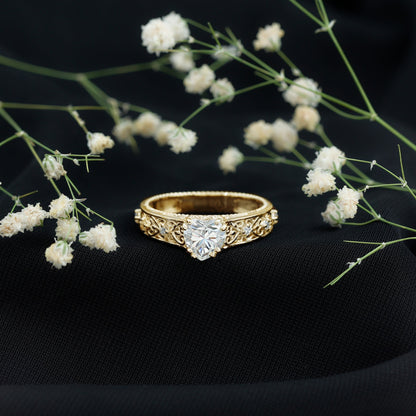 Certified 1 Carat Heart Lab Created Vintage Engagement Ring