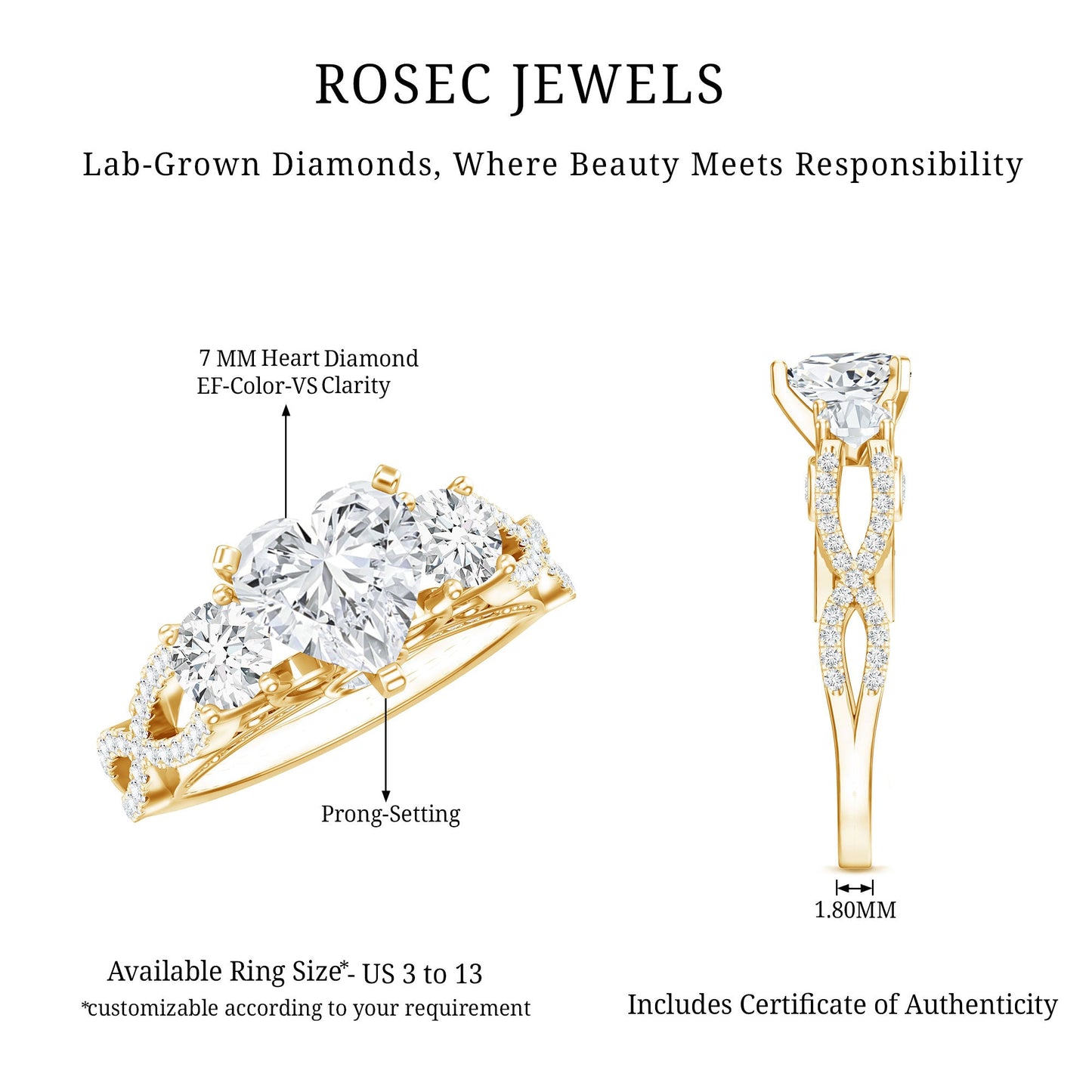 Certified 7 MM Lab Grown Diamond Heart Shaped Engagement Ring