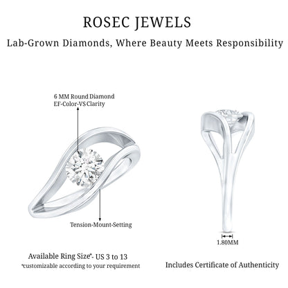 Certified 6 mm Lab Created Diamond Round Engagement Ring in Tension Setting