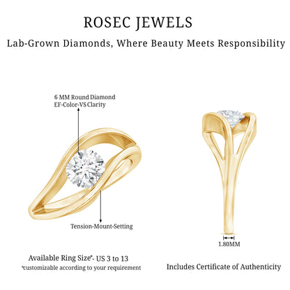 Certified 6 mm Lab Created Diamond Round Engagement Ring in Tension Setting