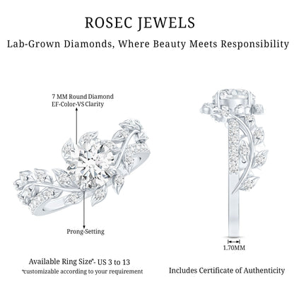 Round Cut 7 MM Lab Grown Diamond Flower Engagement Ring