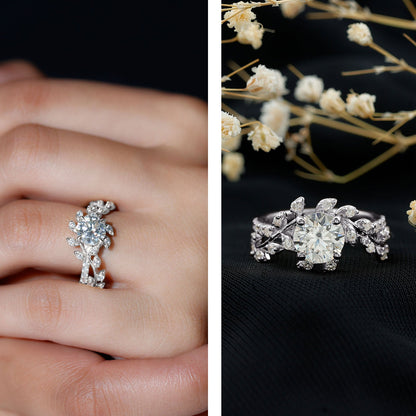 Round Cut 7 MM Lab Grown Diamond Flower Engagement Ring