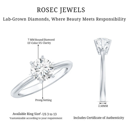 Brilliant Cut Lab Grown Diamond Solitaire Engagement Ring With 6 Prongs