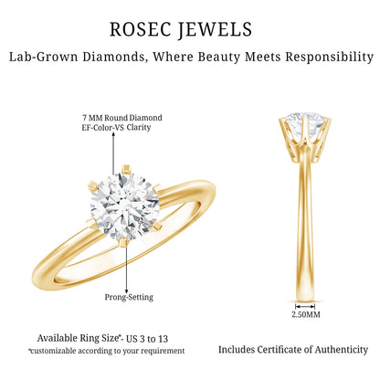 Brilliant Cut Lab Grown Diamond Solitaire Engagement Ring With 6 Prongs