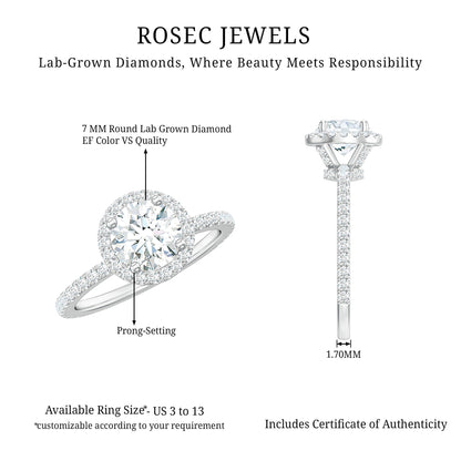 Certified Brilliant Cut Diamond Halo Engagement Ring With Side Stones