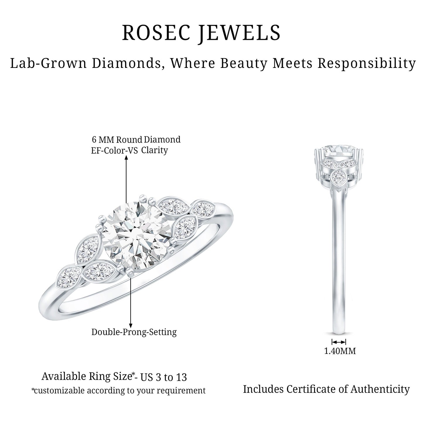 Certified 6 MM Round Diamond Promise Engagement Ring For Her