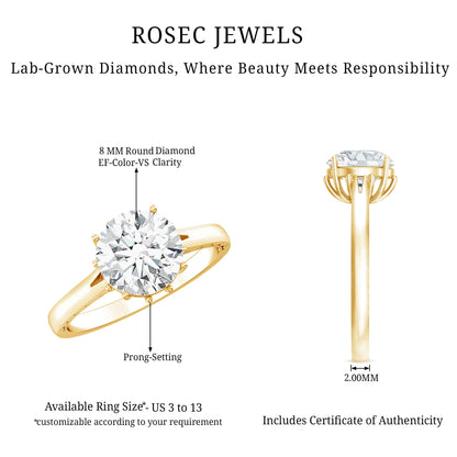 Lab Grown Diamond 8mm Round Engagement Ring With Certificate