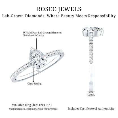1 CT Pear Cut Man Made Diamond Engagement Ring