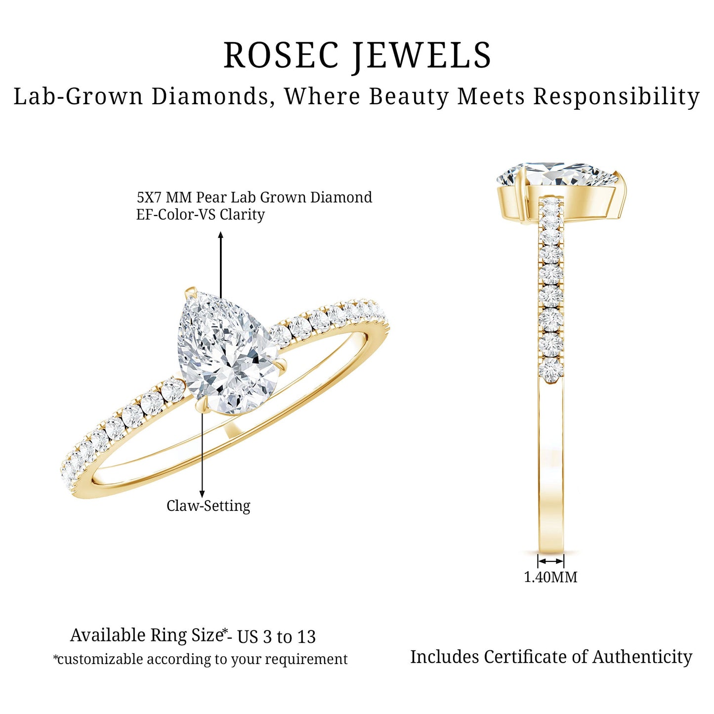 1 CT Pear Cut Man Made Diamond Engagement Ring