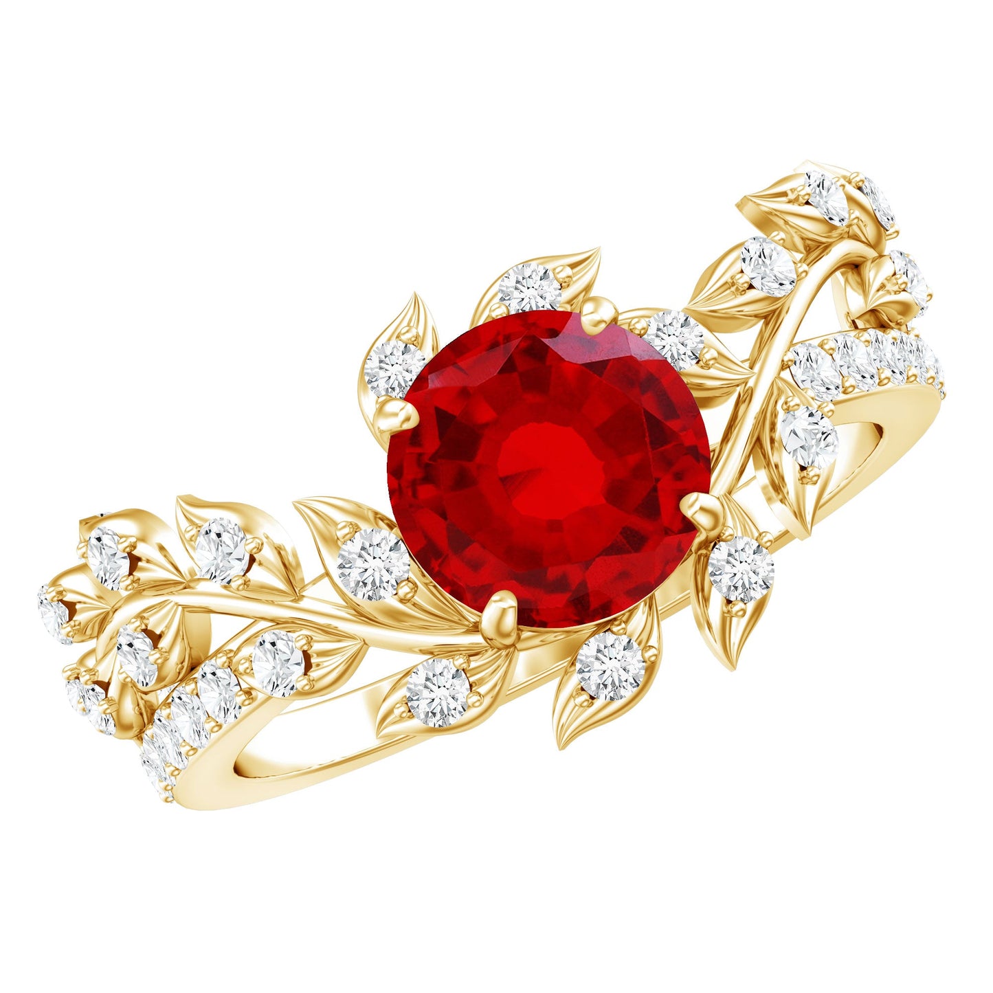Lab Created Ruby and Diamond Vine Engagement Ring in Silver