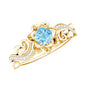 Natural Aquamarine and Diamond Flower Engagement Ring in Gold Plated Silver