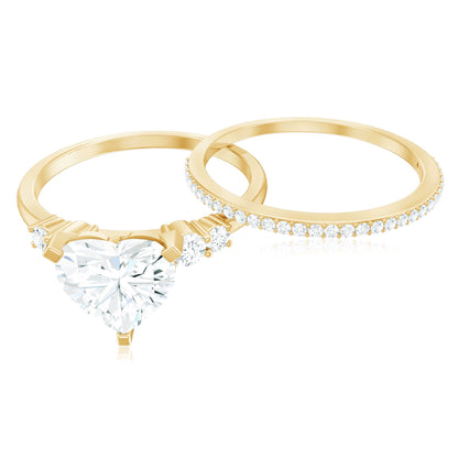 Certified Lab Grown Diamond 7MM Heart Bridal Ring Set