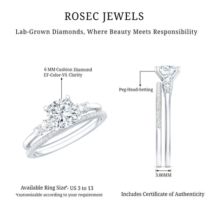 Lab Grown Diamond 6 MM Cushion Engagement Ring with Wedding band