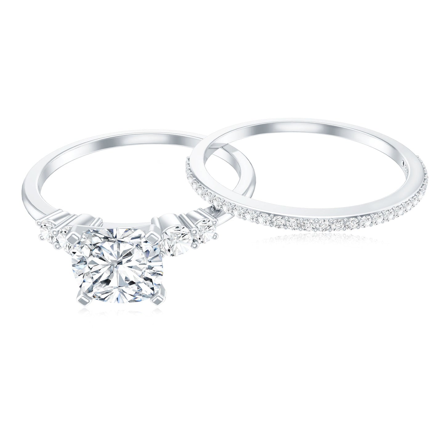 Lab Grown Diamond 6 MM Cushion Engagement Ring with Wedding band