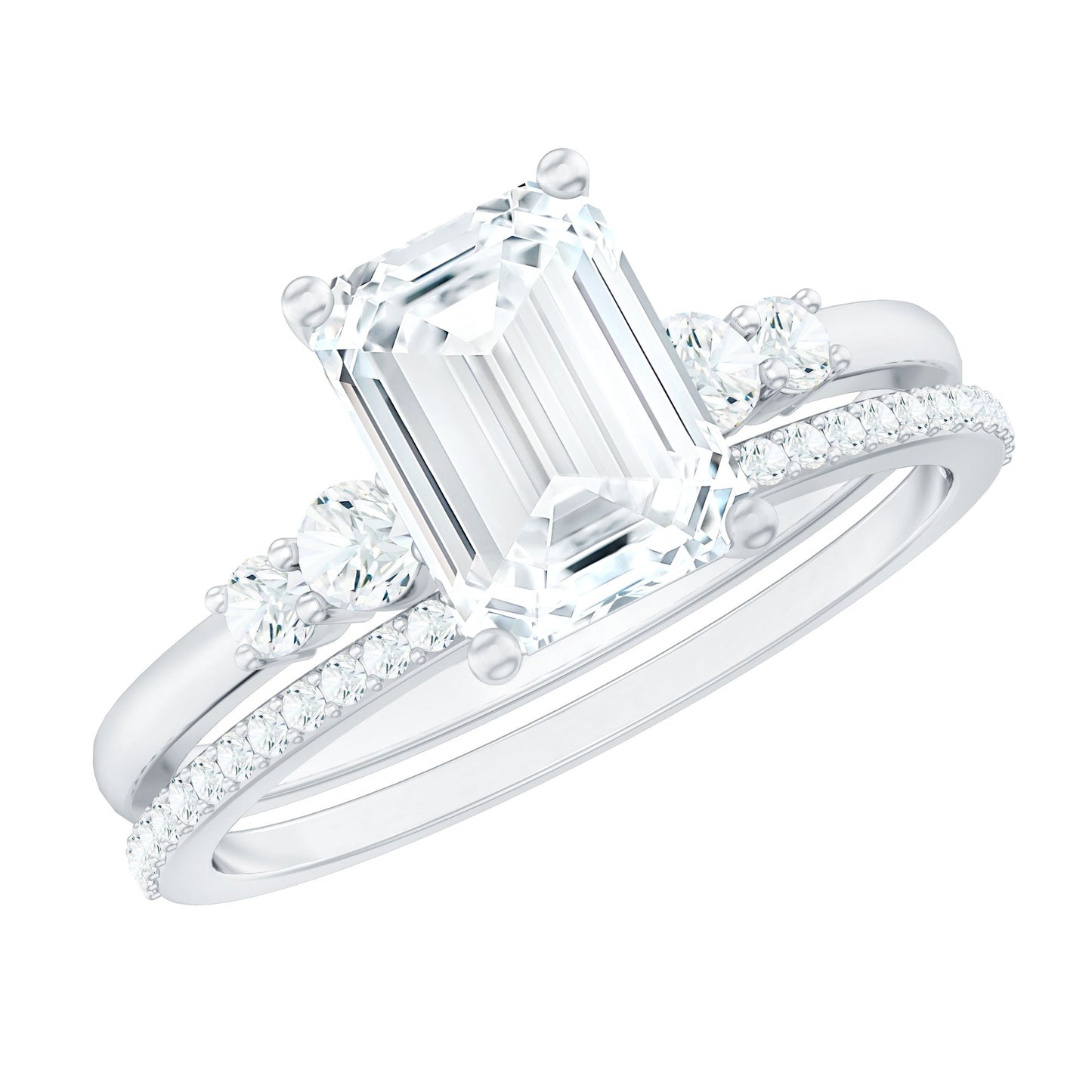 Certified Lab Grown Diamond 6X8MM Emerald Cut Engagement Ring with Band