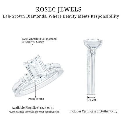 Certified Lab Grown Diamond 6X8MM Emerald Cut Engagement Ring with Band