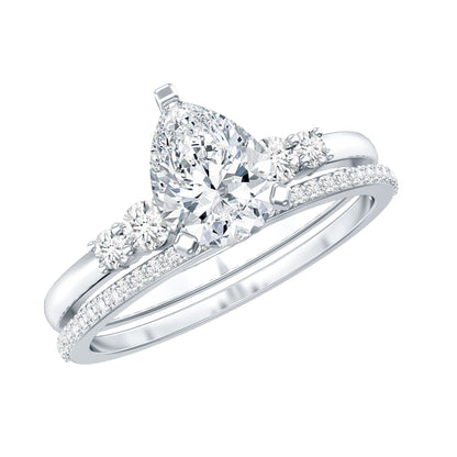 Certified Lab Grown Diamond 6X8 MM Teardrop Bridal Ring Set