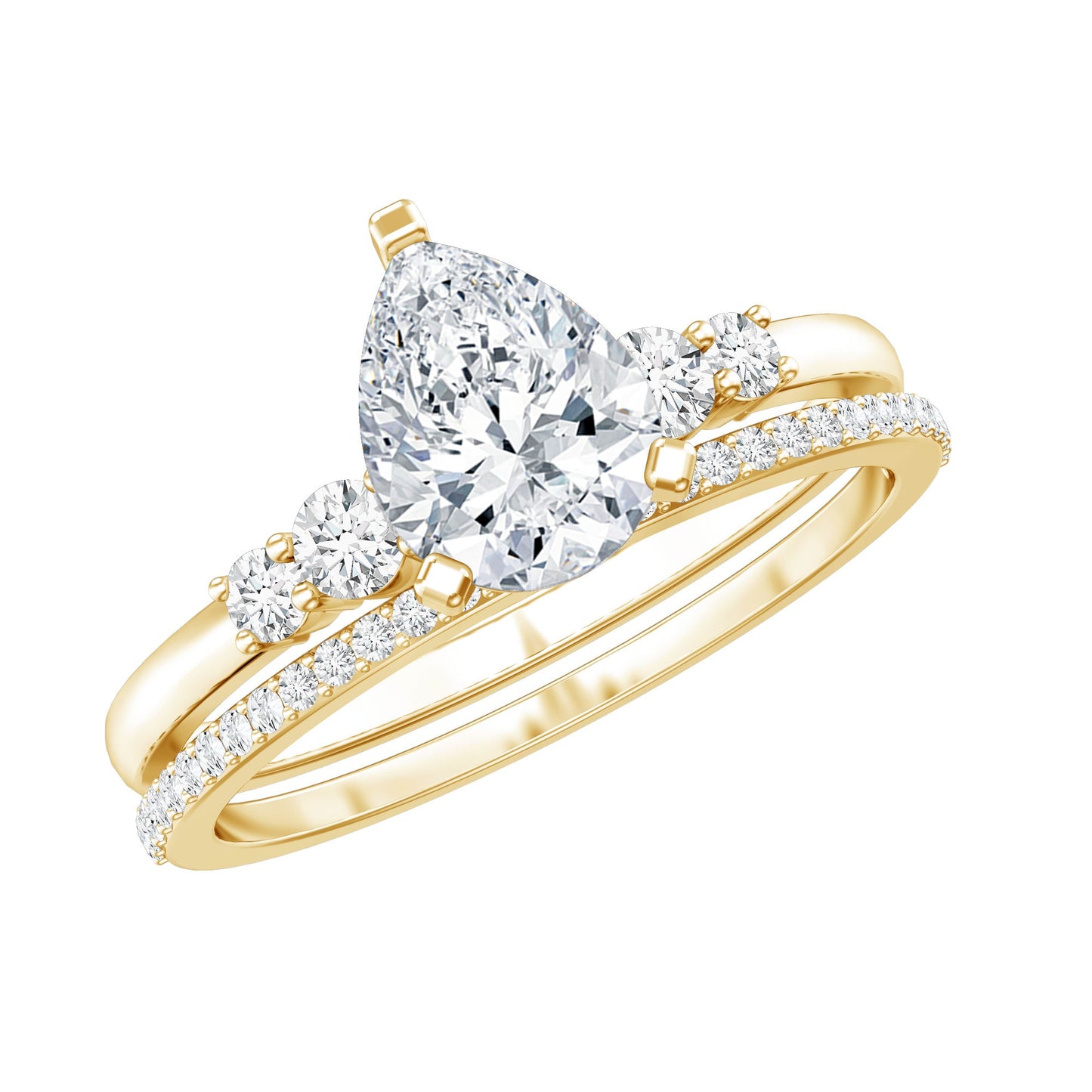 Certified Lab Grown Diamond 6X8 MM Teardrop Bridal Ring Set