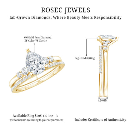 Certified Lab Grown Diamond 6X8 MM Teardrop Bridal Ring Set