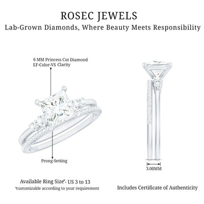Lab Grown Diamond 6 MM Princess Cut Engagement Ring With Enhancer