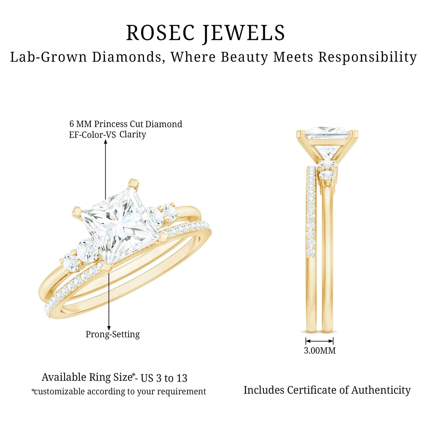 Lab Grown Diamond 6 MM Princess Cut Engagement Ring With Enhancer