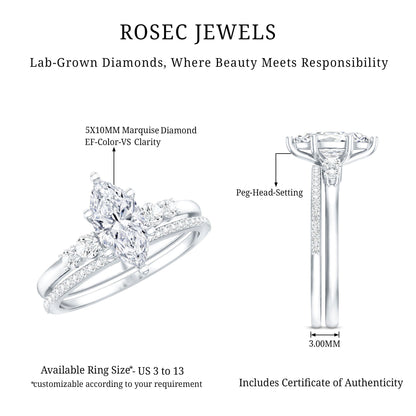 Lab Grown Diamond 5X10MM Marquise Engagement Ring with Wedding Band