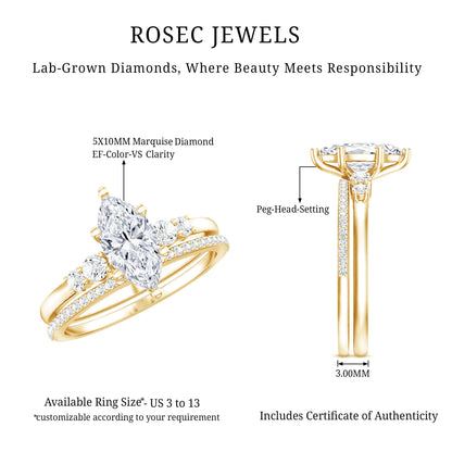 Lab Grown Diamond 5X10MM Marquise Engagement Ring with Wedding Band