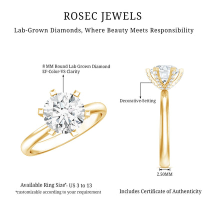 8 MM Round Brilliant Cut Lab Grown Diamond Engagement Ring