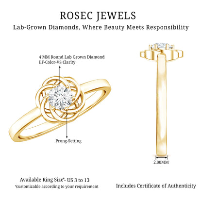Solitaire Lab Grown Diamond Flower Promise Ring with Certificate