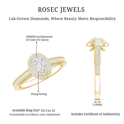 Vintage Inspired Lab Grown Diamond Double Halo Engagement Ring