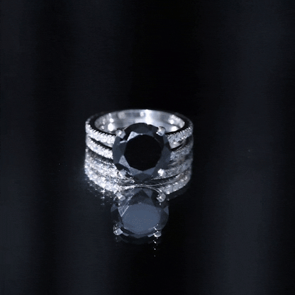 Certified 4.5 Carat Lab Grown Black and White Diamond Wedding Ring Set in Gold Plated Silver