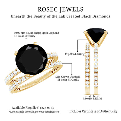 Certified 4.5 Carat Lab Grown Black and White Diamond Wedding Ring Set in Gold Plated Silver