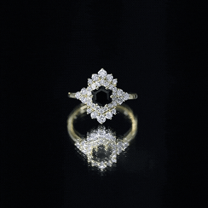 Black Spinel and Diamond Vintage Engagement Ring in Silver